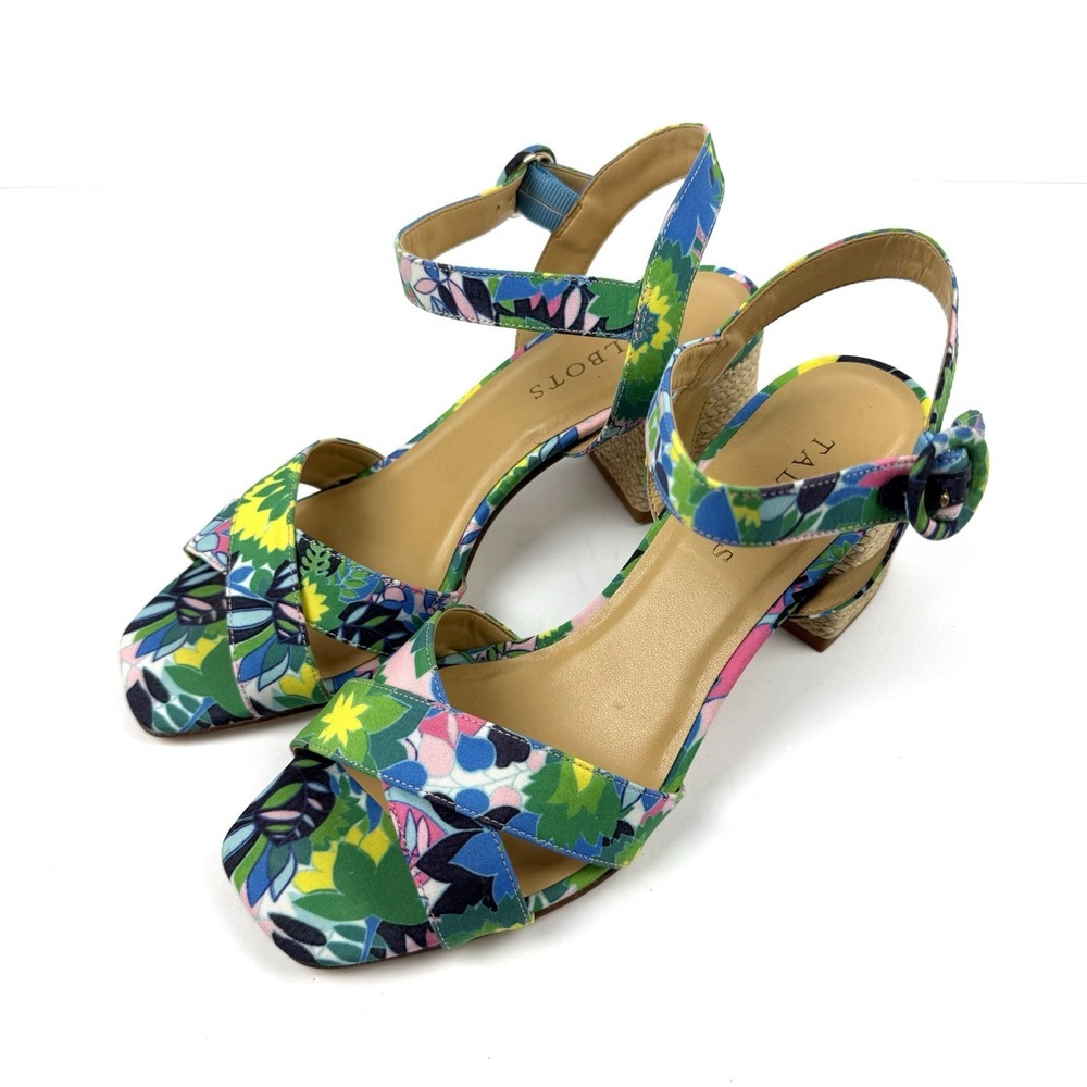 Talbots Siena Rope Heel Sandals 7 Floral Tropical Fabric Ankle Strap Colorful